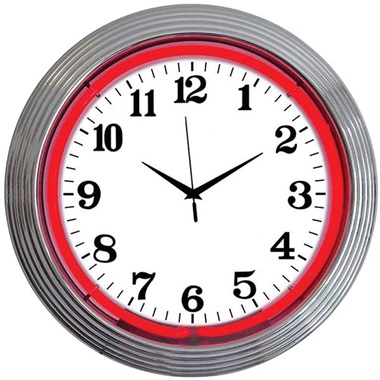 Chrome Rim Red Neon Wall Clock